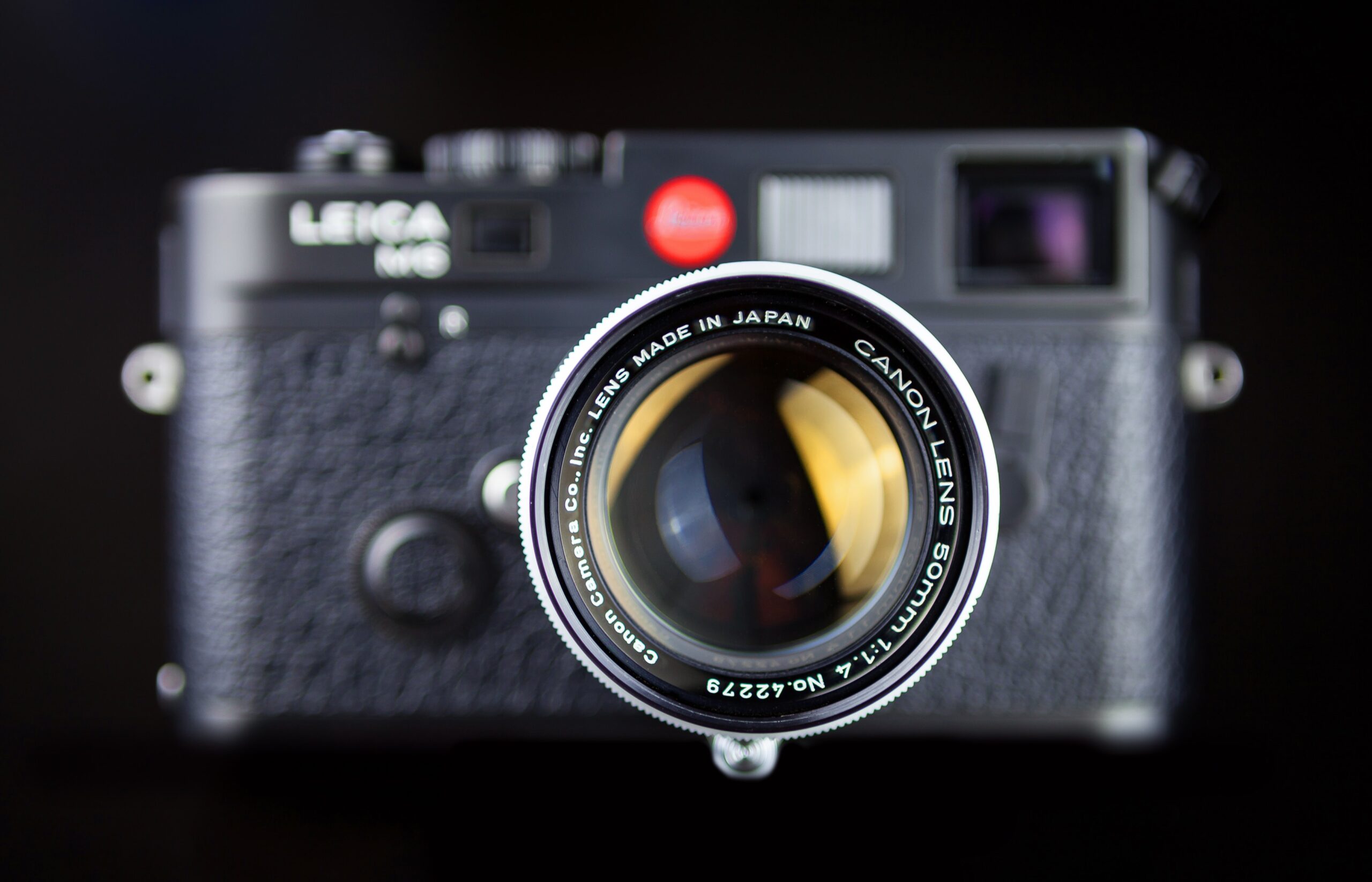 vintage canon lens adapted to a leica camera