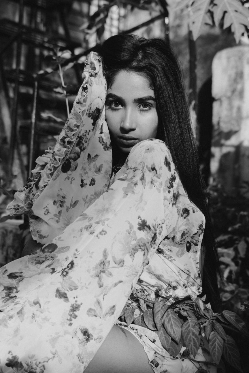 black and white vintage portrait of a girl